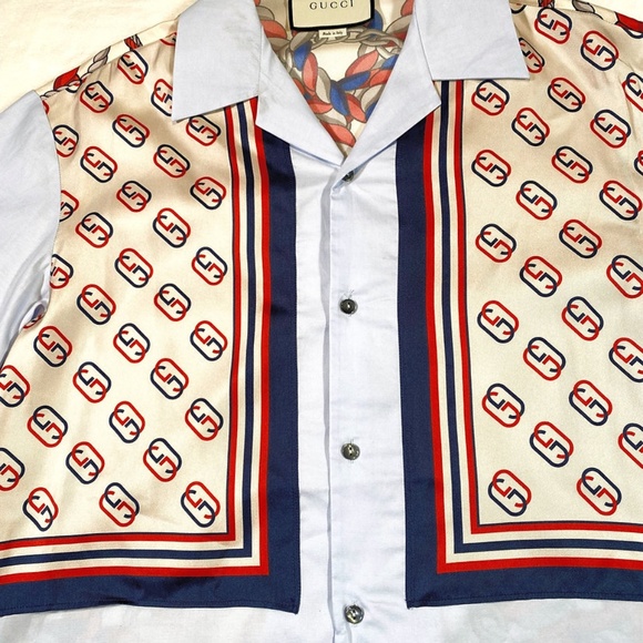 GUCCI PATCH POCKET BOWLING SHIRT LIGHT BLUE - Picture 3 of 16